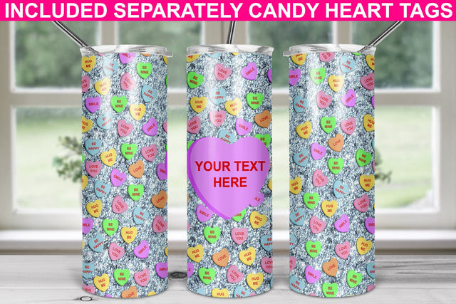 San Valentine 20oz Skinny Tumbler Sublimation/ Conversation Hearts | Light Blue Sublimation Marlene Campos 
