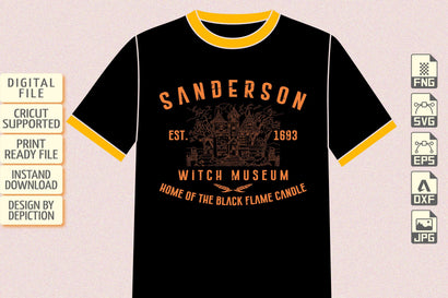 Sanderson Est 1693 Witch Museum Home Of The Black Flam Candle T-Shirt, Halloween Shirt Print Template Sketch DESIGN Depiction Studio 