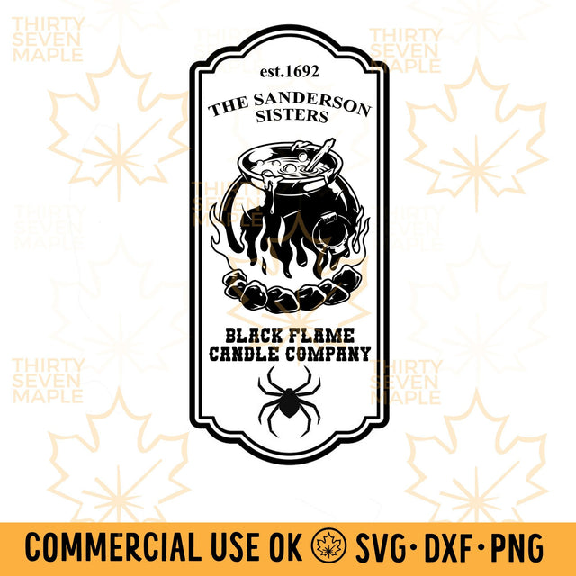 Sanderson Sisters Black Flame Candle Company Label SVG Thirty Seven Maple 
