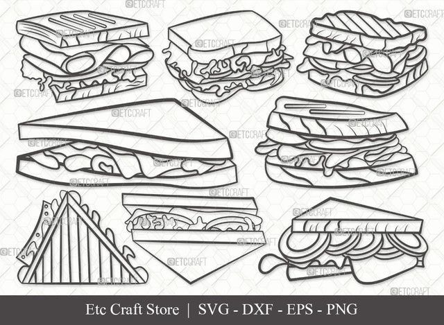 Sandwich Outline SVG Cut File | Lunch Svg | Food Svg | Bundle SVG ETC Craft 