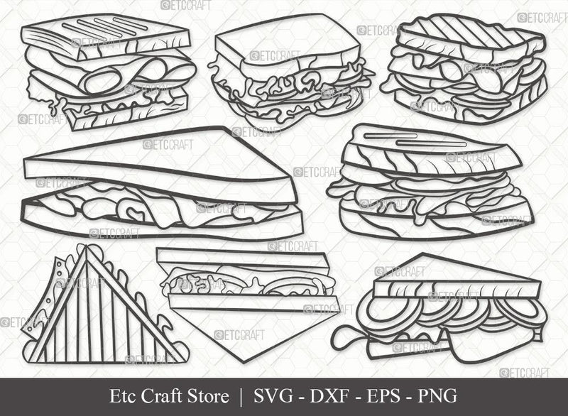 Sandwich Outline SVG Cut File | Lunch Svg | Food Svg | Bundle SVG ETC Craft 