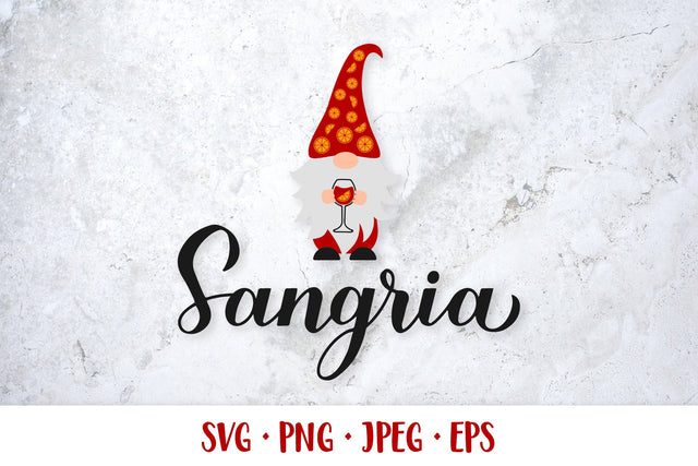 Sangria SVG. Cute gnome holding wine glass SVG LaBelezoka 