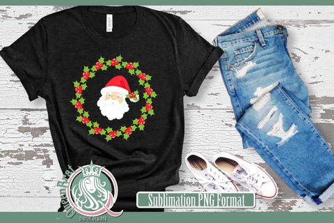 Santa 1 Holly Wreath Sublimation Sublimation QueenBrat Digital Designs 
