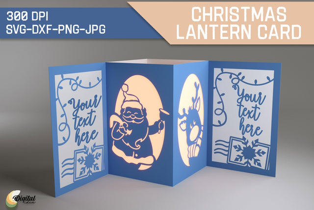 Santa And Reindeer SVG. Christmas Lantern Card 3D Paper Evgenyia Guschina 