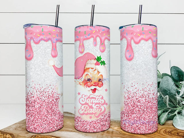 Santa Baby 20oz Tumbler Template, Pink Glitter Tumbler Wrap, Santa Claus Tumbler Png, Christmas Pink Chocola Design Png, Christmas Sublimation Design, Instant Download Sublimation iStyleDesign 