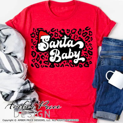 Santa Baby SVG PNG DXF | Leopard Print Christmas SVG | Retro Christmas & Winter Shirt SVG | Holiday Home Decor SVGs SVG Amber Price Design 