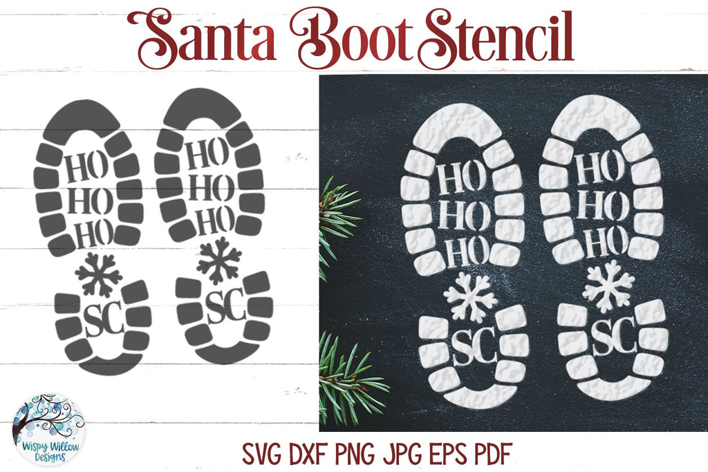 Santa Boot Print Stencil SVG - So Fontsy