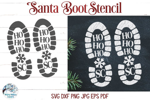 Santa Boot Print Stencil SVG SVG Wispy Willow Designs 