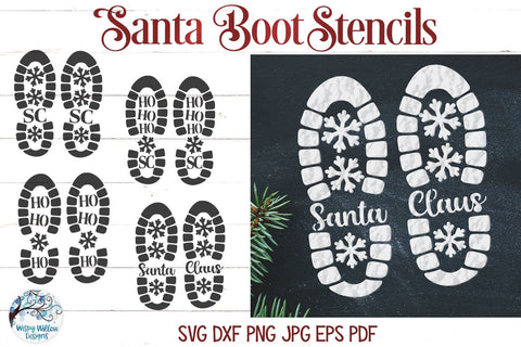 Santa Boot Print Stencils SVG Bundle SVG Wispy Willow Designs 