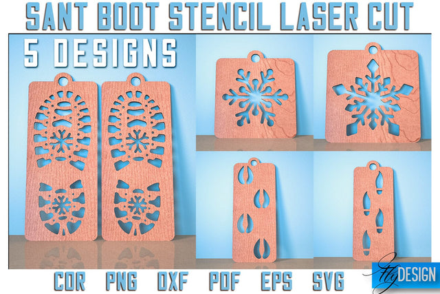 Santa Boot Stencil Laser Cut SVG | Christmas Laser Cut SVG Design | CNC Files SVG Fly Design 