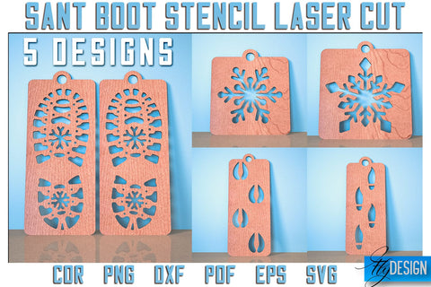 Santa Boot Stencil Laser Cut SVG | Christmas Laser Cut SVG Design | CNC Files SVG Fly Design 