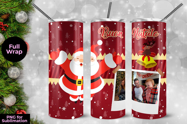 Santa Buon Natale Frame Skinny Tumbler Wrap Template 20 oz Sublimation Sublimatiz Designs 
