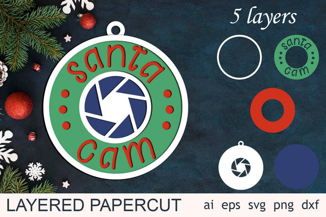 Santa cam 3d layered, Christmas svg decoration, Papercut template 3D Paper AnastasiyaArtDesign 