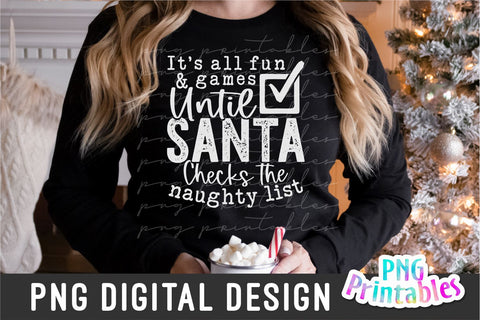 Santa Checks The Naughty List png - Christmas Sublimation - png Print File For Sublimation Or Print - Distressed - Download Sublimation Svg Cuttables 