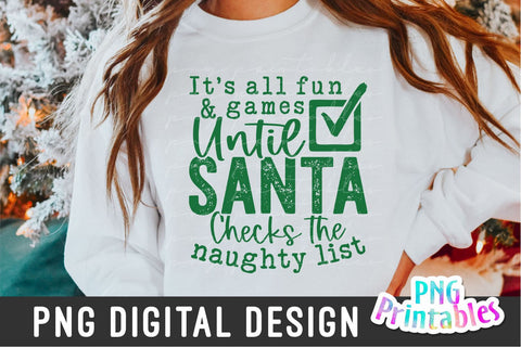 Santa Checks The Naughty List png - Christmas Sublimation - png Print File For Sublimation Or Print - Distressed - Download Sublimation Svg Cuttables 