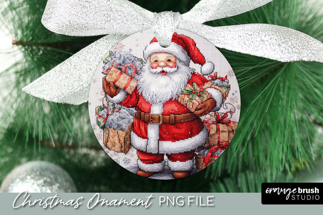 Santa Christmas Ornament Design, Embroidery Ornament Sublimation OrangeBrushStudio 