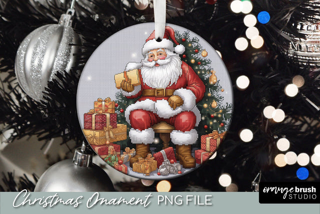 Santa Christmas Ornament Design, Embroidery Ornament Sublimation OrangeBrushStudio 