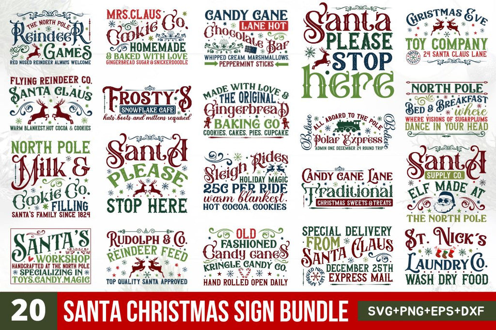 Santa Christmas Sign Svg Bundle - So Fontsy
