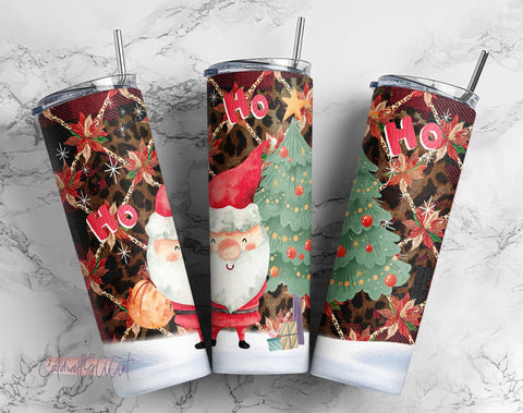 Santa Christmas Tumbler Cheetah Print Plaid Wrap PNG Seamless Sublimation Designs Downloads - Skinny 20oz Sublimation CaldwellArt 