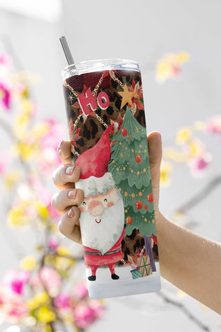 Santa Christmas Tumbler Cheetah Print Plaid Wrap PNG Seamless Sublimation Designs Downloads - Skinny 20oz Sublimation CaldwellArt 