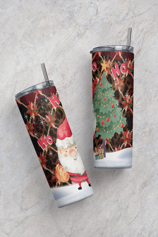 Santa Christmas Tumbler Cheetah Print Plaid Wrap PNG Seamless Sublimation Designs Downloads - Skinny 20oz Sublimation CaldwellArt 