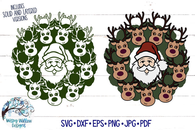 Santa Claus and Reindeer Wreath SVG SVG Wispy Willow Designs 
