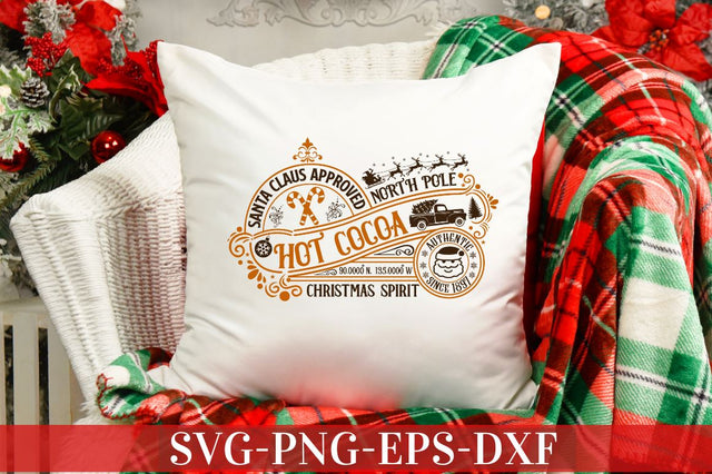 Santa claus approved north pole hot cocoa 90.0000N, 135.0000 w authentic since 1897 christmas spirit SVG SVG DESIGNISTIC 