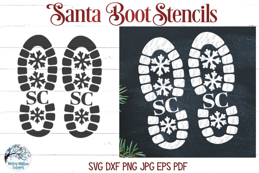 Santa Claus Boot Print Stencils SVG - So Fontsy