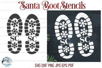 Santa Claus Boot Print Stencils SVG SVG Wispy Willow Designs 