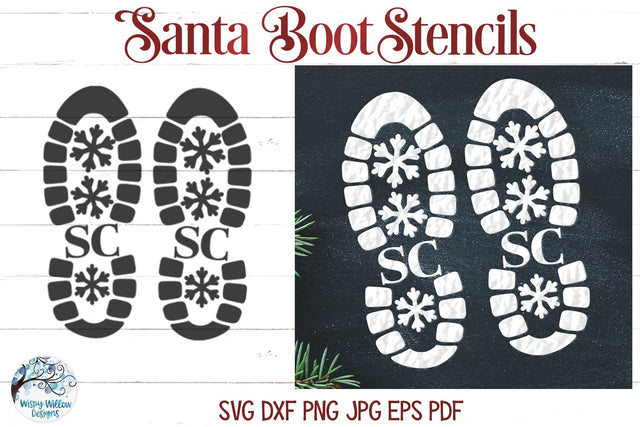 Santa Claus Boot Print Stencils SVG SVG Wispy Willow Designs 