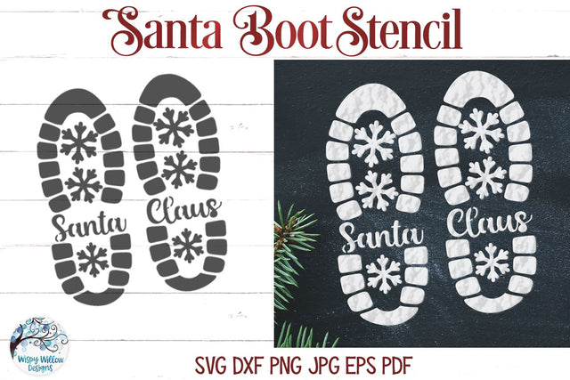Santa Claus Boot Print Stencils SVG SVG Wispy Willow Designs 
