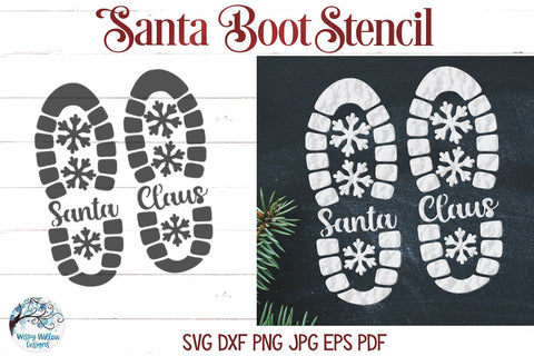 Santa Claus Boot Print Stencils SVG SVG Wispy Willow Designs 