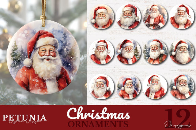 Santa Claus Christmas Ornament Sublimation Bundle Sublimation Petunia Digital Design 