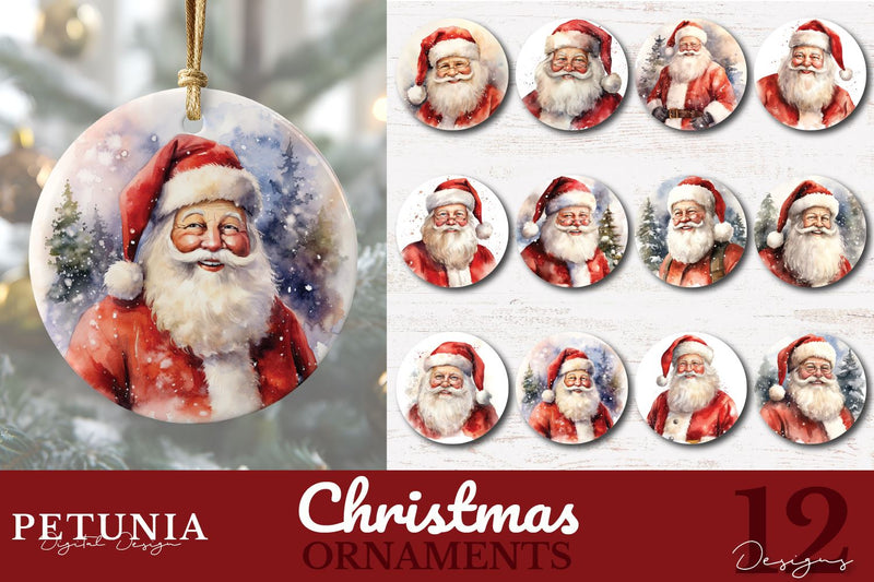 Santa Claus Christmas Ornament Sublimation Bundle Sublimation Petunia Digital Design 