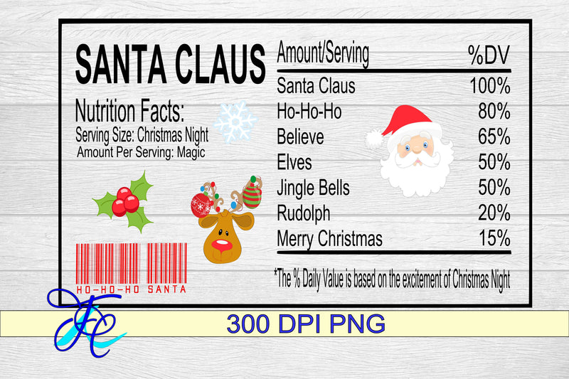Santa Claus Nutrition Label SVG Family Creations 