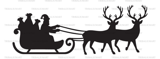 Santa Claus on sleigh and reindeers SVG TribaliumArtSF 