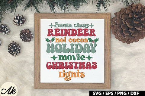 Santa claus reindeer hot cocoa holiday movie christmas lights Retro SVG SVG akazaddesign 