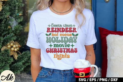 Santa claus reindeer hot cocoa holiday movie christmas lights Retro SVG SVG akazaddesign 