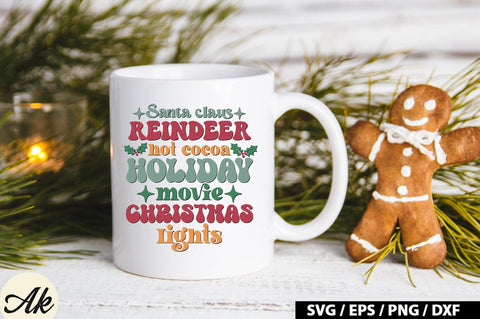 Santa claus reindeer hot cocoa holiday movie christmas lights Retro SVG SVG akazaddesign 