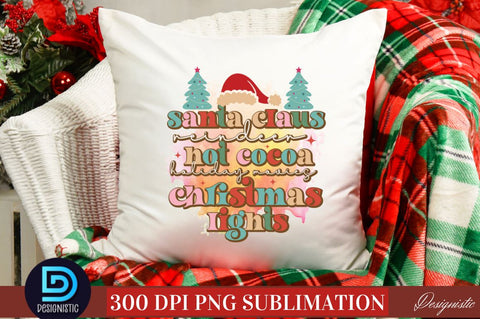 Santa claus reindeer hot cocoa holiday movies christmas lights PNG Sublimation DESIGNISTIC 