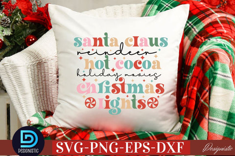 Santa claus reindeer hot cocoa holiday movies christmas lights SVG SVG DESIGNISTIC 