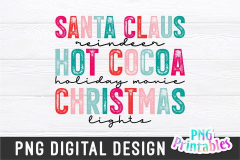 Santa Claus Reindeer Hot Cocoa png - Christmas Sublimation - png Print File For Sublimation Or Print - Distressed - Download Sublimation Svg Cuttables 