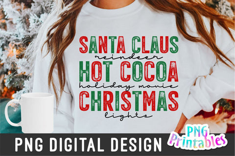 Santa Claus Reindeer Hot Cocoa png - Christmas Sublimation - png Print File For Sublimation Or Print - Distressed - Download Sublimation Svg Cuttables 