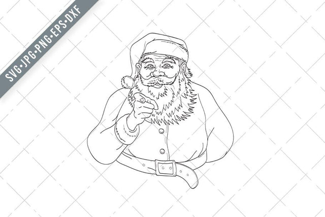 Santa Claus Saint Nicholas or Father Christmas Pointing Index Finger Saying I Want You Line Art Drawing SVG Patrimonio Designs Limited 