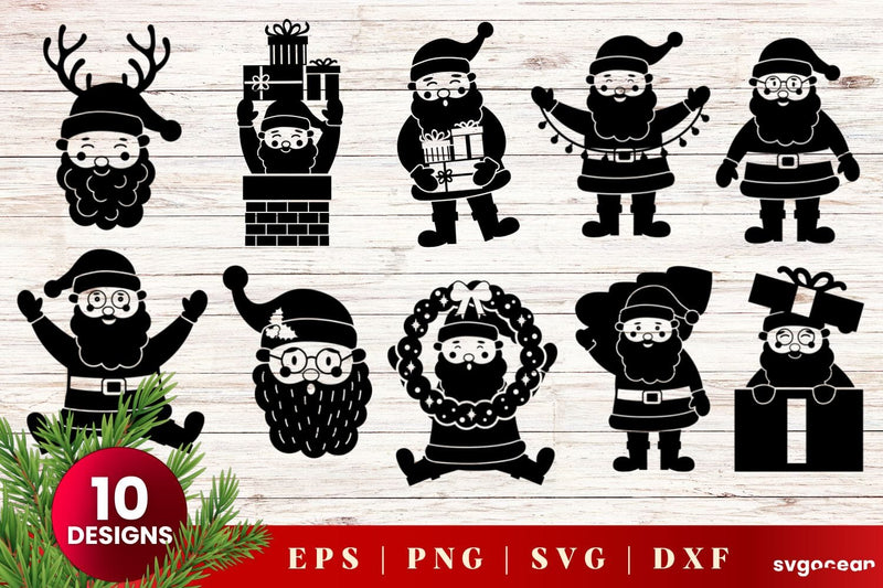 Santa Claus Svg Bundle | Christmas | Silhouettes Cut Files - So Fontsy
