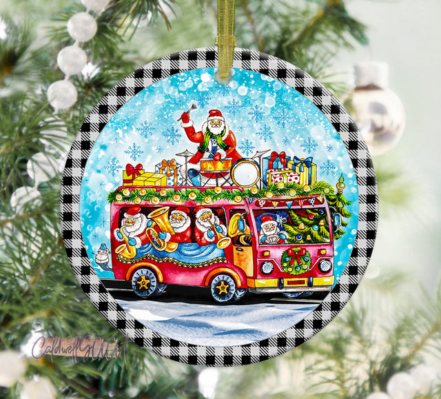 Santa Claus With Retro Van Christmas Ornament Png Sublimation Design,Merry Christmas Png,Santa Claus Ornament Png,Van Ornament Png,Download Sublimation CaldwellArt 
