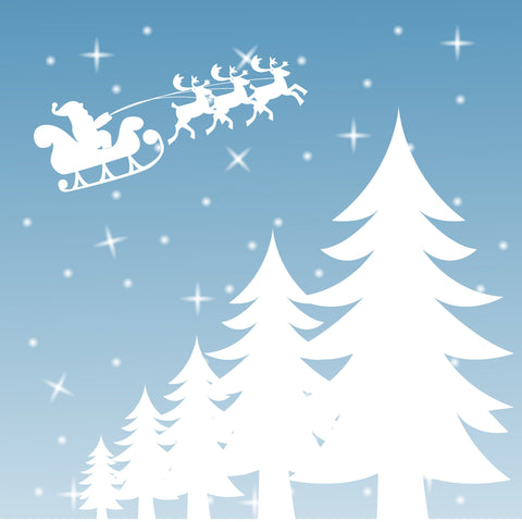 Santa Claus with sleigh and reindeer silhouette Christmas sleigh. Flying over the winter forest. Christmas snowfall. SVG naemmiah021 