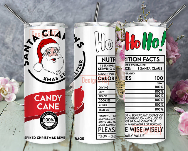 Santa Claw Tumbler Design Png, Ho Ho Ho Nutrition Facts 20oz Skinny Tumbler, Christmas Candy Cane Tumbler Png, Xmas Seltzer, Santa Claw Sublimation Design, Digital Download Sublimation DesignSVG 