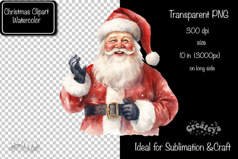 Santa Clipart Christmas Clipart Illustration Watercolor Christmas clipart PNG Sublimation Createya Design 