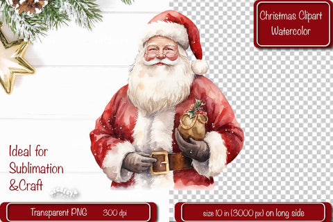 Santa Clipart Christmas Clipart Illustration Watercolor Christmas clipart PNG Sublimation Createya Design 